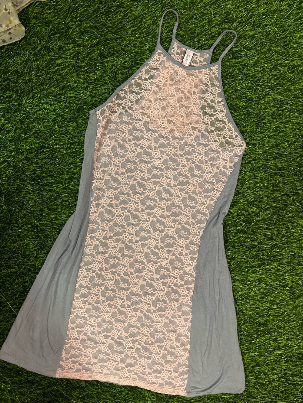 Victoria’s Secret Grey Tank Dress with Pink Lace Overlay